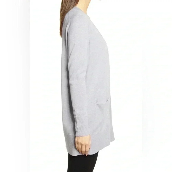 Nordstrom | Grey Everyday Open Front Cardigan Merino Wool Blend Size M Medium - Picture 3 of 14